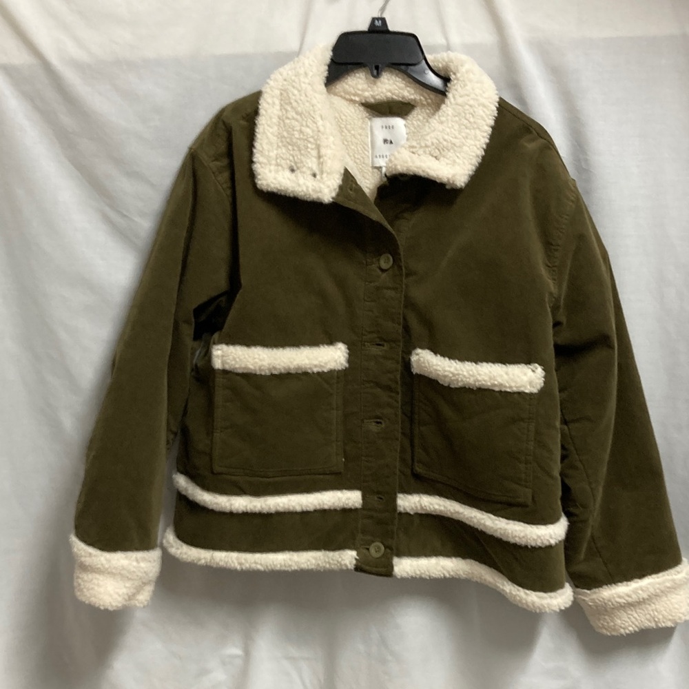Cozy Olive Teddy Jacket with Cream Accents